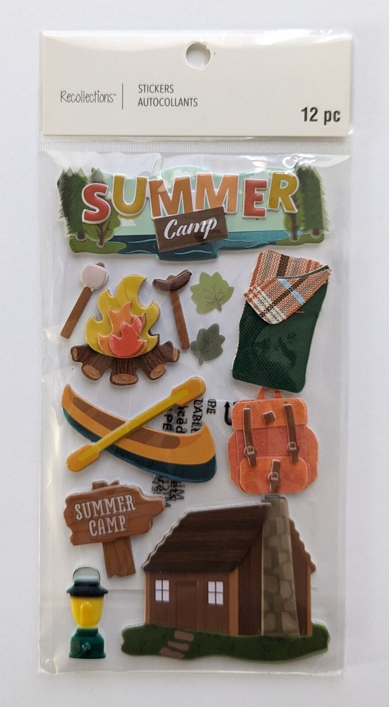 Summer Camp Cabin Canoe Fire Sleeping Bag Scrapbooking Stickers Recollections