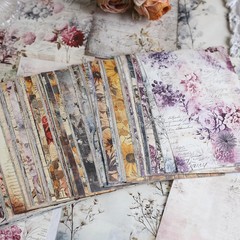 160 Sheets Vintage Flower Scrapbook Paper, Junk Journal Supplies, Purple Pink Fl