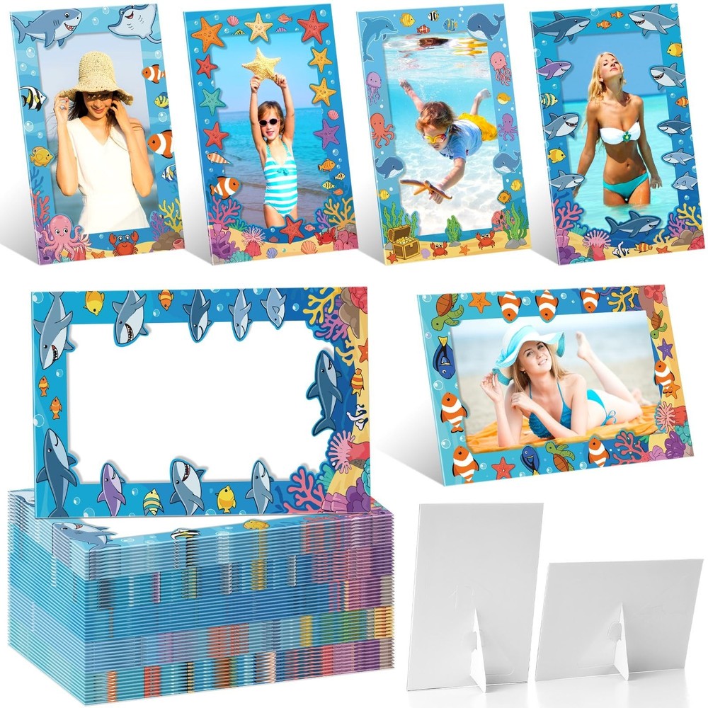 AmazingSpark 50 Pack Ocean Theme Picture Frames 4×6, Under the Sea Paper Phot…