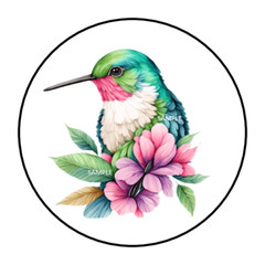 30 HUMMINGBIRD ENVELOPE SEALS STICKERS LABELS TAGS 1.5″ ROUND FLOWERS FLORAL