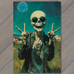 STICKER Skeleton Wearing Sunglasses Flashing Peace Sign Under Moonlit Night Sk