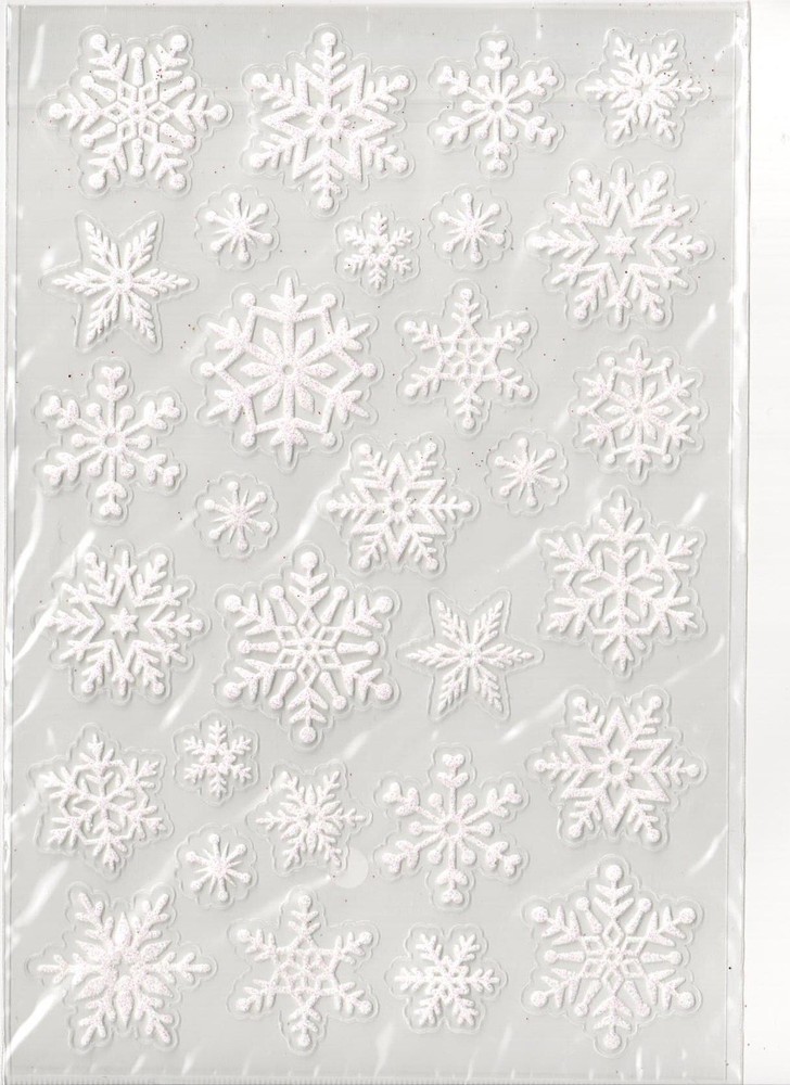 White Glitter Snowflake Stickers – Clear Back