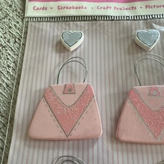 Handmade Purse & Heart Glitter Stickers, Pink/Blue/White/Gray, Hearts Theme
