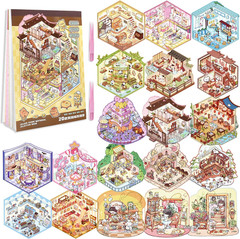 20 Sets DIY 3D Sticker Scene Collection Book DIY 3D House Stickers Make Your Own