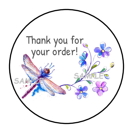 30 THANK YOU ORDER DRAGONFLY AND FLOWERS ENVELOPE SEALS LABELS STICKERS 1.5″