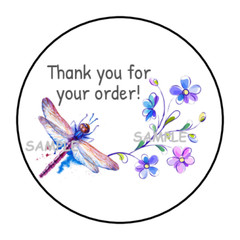 30 THANK YOU ORDER DRAGONFLY AND FLOWERS ENVELOPE SEALS LABELS STICKERS 1.5″