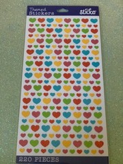 STICKO CLASSIC STICKERS HEARTS GLITTERED MULTI-COLORED HEARTS 220PCS