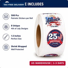 500 Pcs 4th of July Stickers Roll 1.5 Inch Patriotic Self Adhesive Labels 1776-2