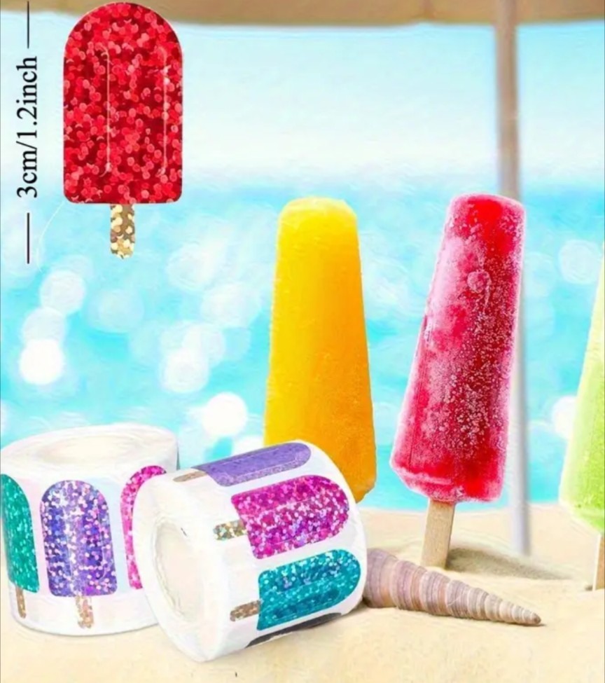 500 pcs Sticker Seals Roll Smaller Colorful Sparkly Foil Popsicle Self Adhesive