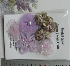 ORCHID GOLD MAUVE LAVENDER Fabric Organza Lace 7 Flower Pk 35-50mm O2 G NJC