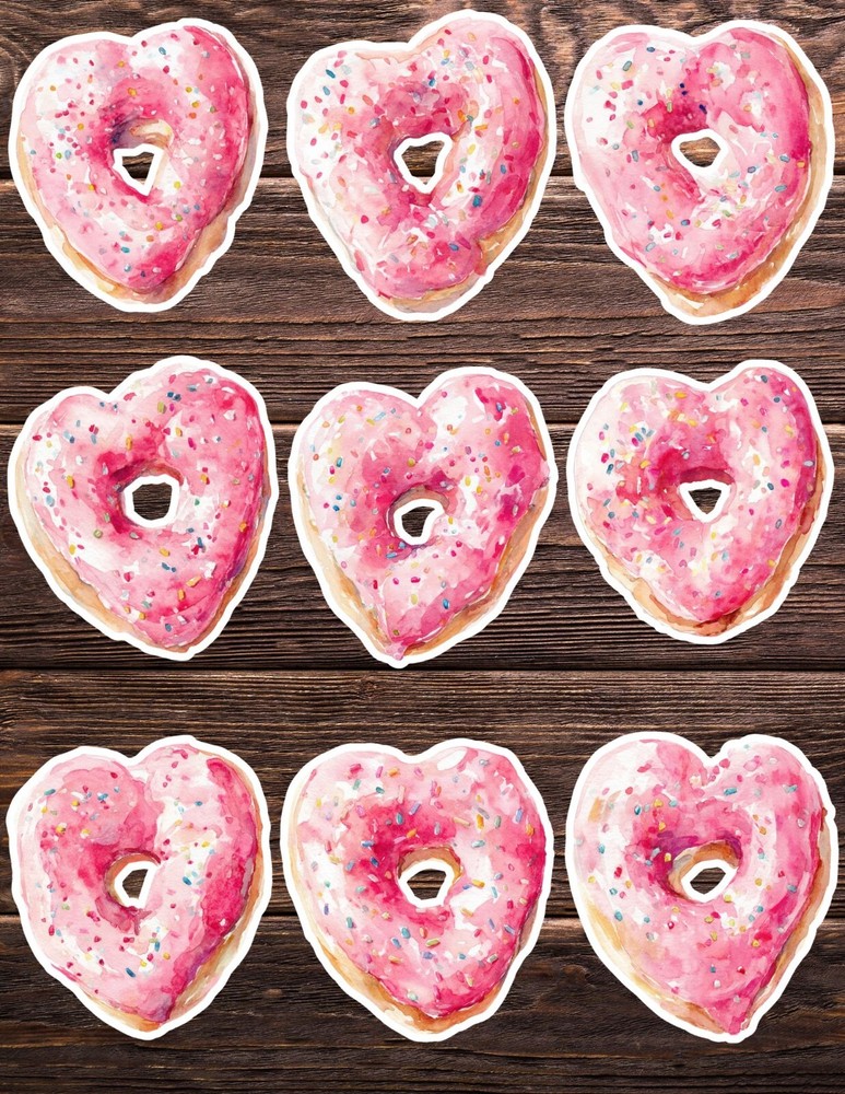 Heart Shaped Donut Die Cut Vinyl Stickers Set Scrapbooking Laptop Water Bottle