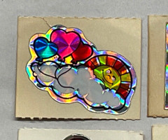 Vintage BJ ‘on the roll’ Sm Stickers Unicorn Rainbow Hearts Prism Kitten Balloon
