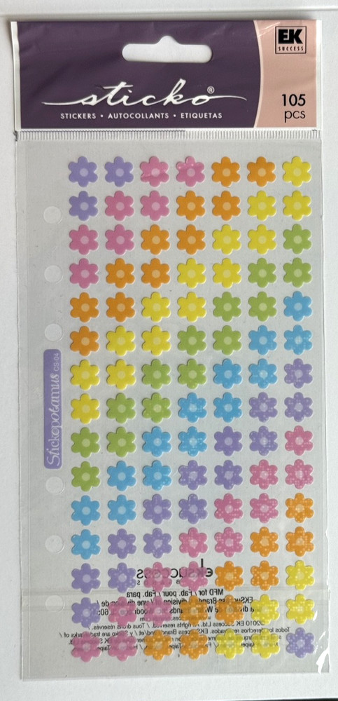Scrapbooking Stickers Sticko Jelly Flowers Rainbow Colors Small Repeats Pink