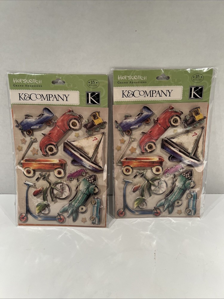 Lot of 2 K & Company Hopscotch Grand Adhesions Sticker Sets Transportation Theme