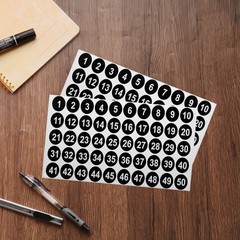 2 Sheets Round Number Stickers, 1-50 Consecutive Number Labels, Black(1″ Each)