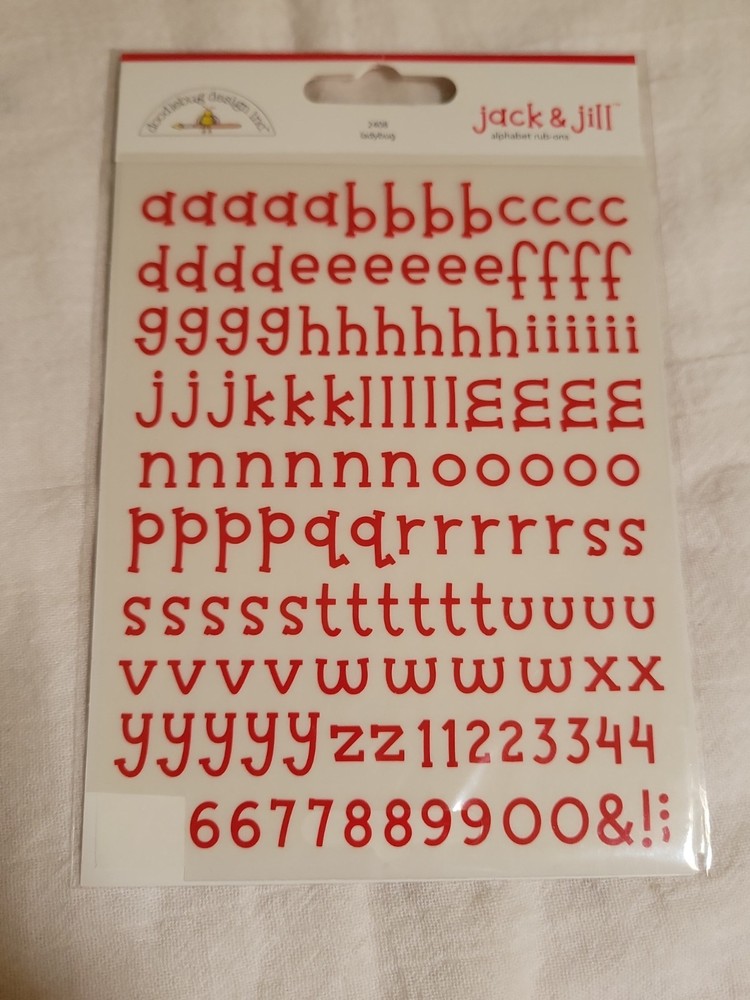 Doodlebug Designs 2408 LadyBug Jack & Jill Alphabet Rub-Ons RED – 1 Sheet *Read!