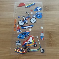 Vtg Sticko Stickers Boy Hobbies Sports Cars Rocket Bike Helmet Boat Skateboard