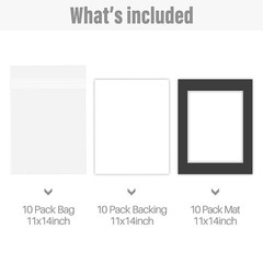 , Complete Pack of 10, Black Pre-Cut 11×14 Photo Mat for 8.5×11 Document with…