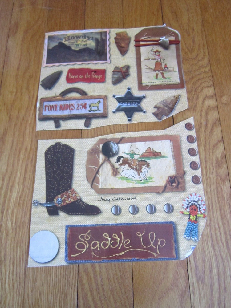 Stickers Wild West Western Arrowheads USED partial sheet Amy Gatewood Sheriff