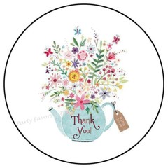 THANK YOU WATERCOLOR FLOWERS IN VASE ENVELOPE SEALS LABELS STICKERS PARTY FAVORS