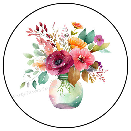 WATERCOLOR FLOWERS IN VASE ENVELOPE SEALS LABELS STICKERS PARTY FAVORS