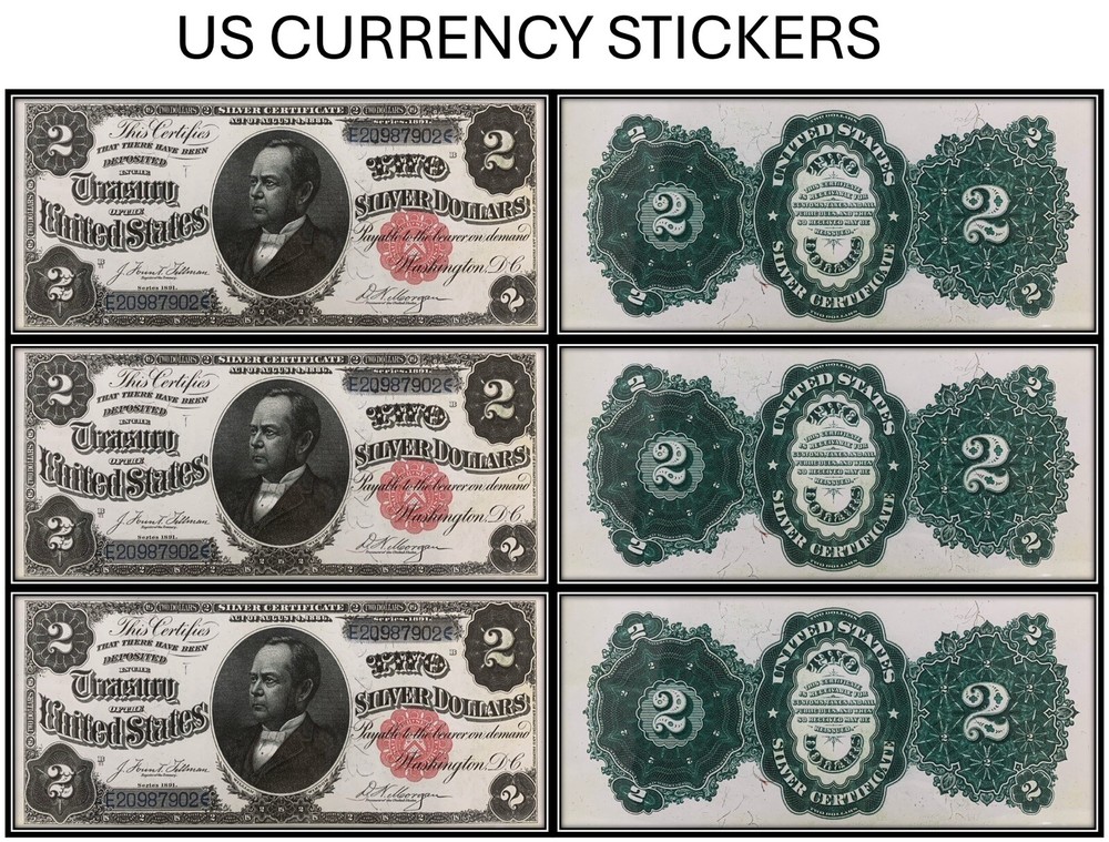 $2 Two Dollar 1891 Silver Certificate (US CURRENCY STICKERS) (Lot Of 3)