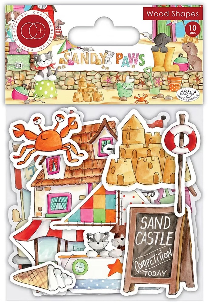 Craft Consortium SANDY PAWS WOOD EPHEMERA SHAPES (10PC) scrapbooking