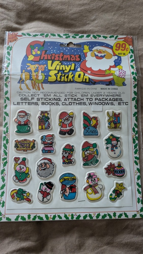 Vintage Puffy Vinyl Christmas Stickers 1980s Set Of Two Unopened