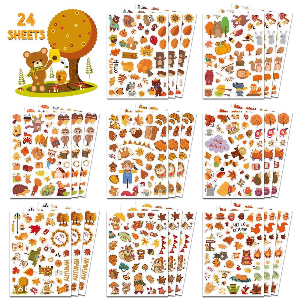 HSHFAMIIY Fall Stickers 600Pcs 24 Sheets