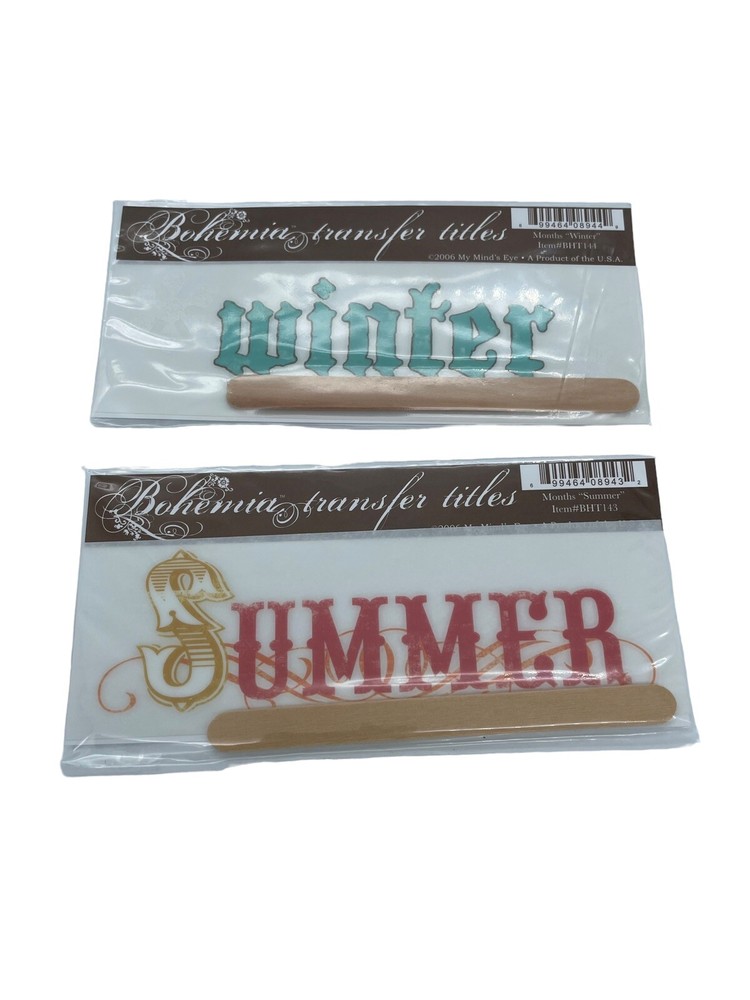 My Mind’s Eye Bohemia Transfer Titles Rub On Lot Of 2 Summer & Winter New