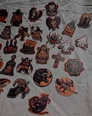 Halloween Stickers Vintage Style Orange Cream Black Pumpkin Witches 35+