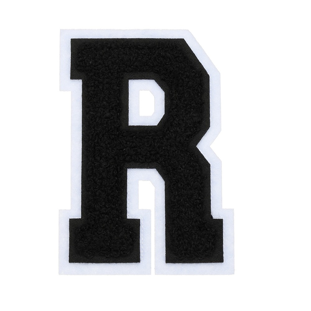 4″ Chenille Letter Patches,Black Chenille Initial A-Z Patches (Letter R)