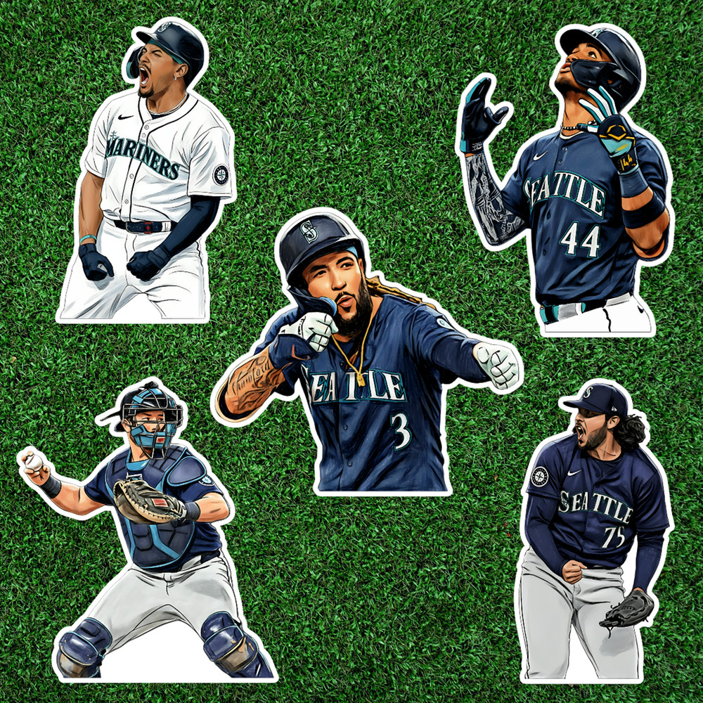 Illustrated realistic cartoon baseball Pack of 5 Glossy stickers