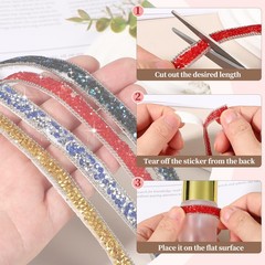 Self Adhesive Resin Rhinestone Strips, Diamond Bling for Crafts, Red