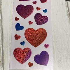 Vintage Sticker Mod Hearts Glitter Glittery Red Pink Purple Blue Hearts 80s 90s