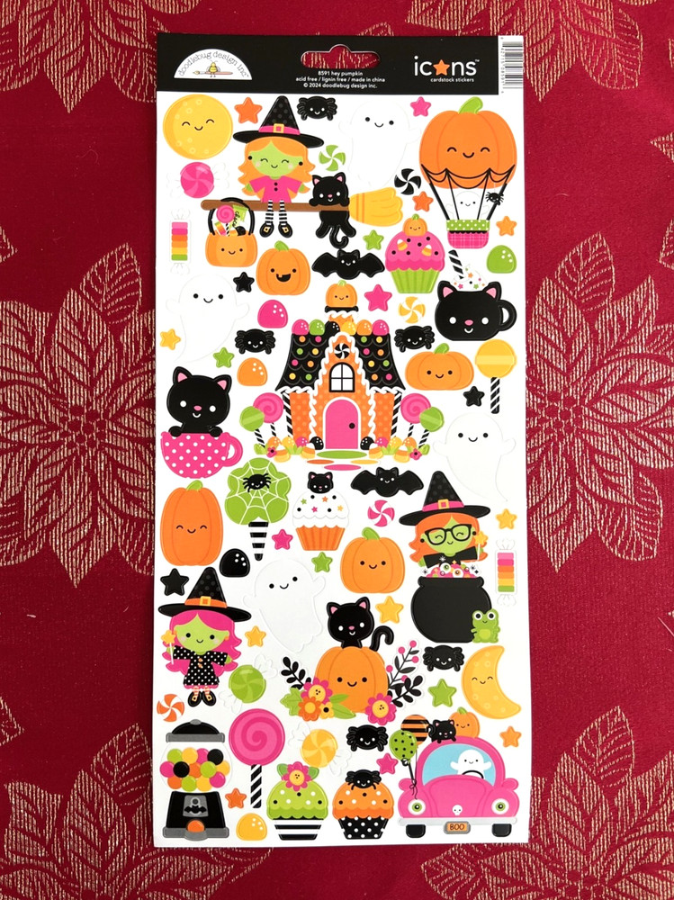 NEW HEY PUMPKIN WITCH CANDY HOUSE HALLOWEEN SO CUTE 12″ CARDSTOCK ICON STICKERS