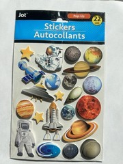 JOT Pop-Up Stickers Space Planets Astronaut Rocket Satellite UFO Stars 22ct NEW
