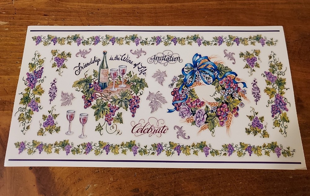 PSX Designs Collectible Vintage Sticker Sheet ~ Grapevines & Wine. (2002)