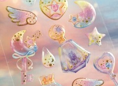 Puffy Sparkles Fairy Tale Magic Wand Sticker Sheet Scrapbook Junk Journal Girly