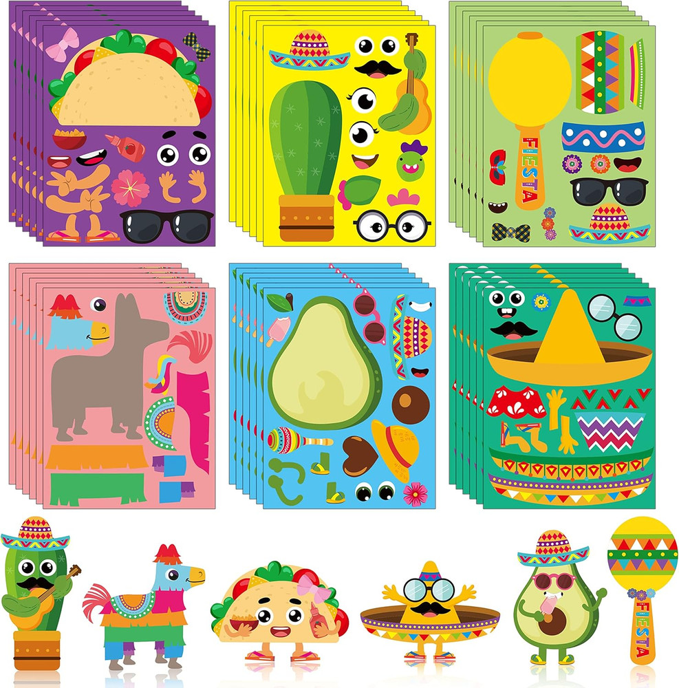 Make Your Own Fiesta Stickers Sheet – 36Pcs Make a Face Stickers Game Mexican Fi