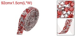 3/5 Inch x 1 Yard Crystal Rhinestone Sticker Ribbon Silver Red