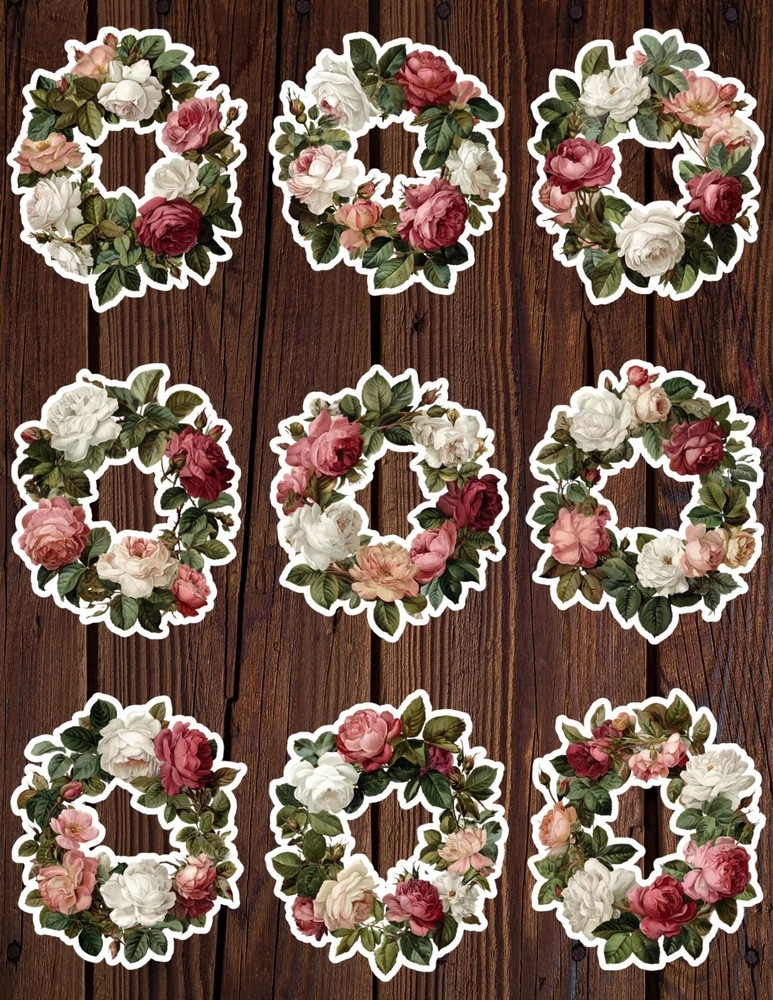 Vintage Rose Wreath Die Cut Vinyl Stickers Scrapbooking Laptop Waterbottle