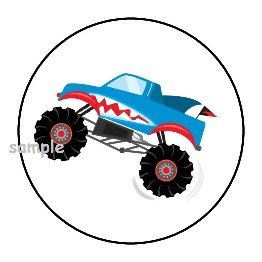 30 MONSTER TRUCKS ENVELOPE SEALS LABELS STICKERS 1.5″ ROUND PARTY FAVORS GIFTS