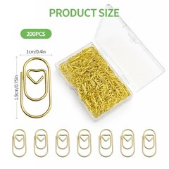 200PCS Heart Paper Clips,Mini Cute Paper Clips, Durable Metal Small Love Gold