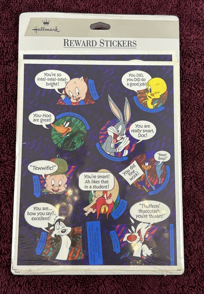 NOS Hallmark Looney Tunes Characters 1994 Sealed Package 8 Sheets 72 Stickers