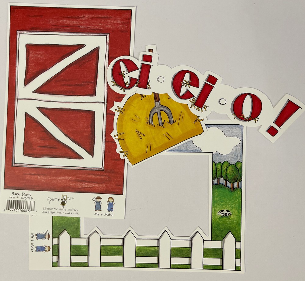 ON THE FARM Die-Cut Set(4pc) MME•Frame•Barn Doors•Hay •ei*ei*o•Animals•Fence•