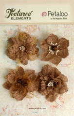Burlap Flowers 4 x NATURAL Approx 55-60mm across & varied centres Petaloo BUR C