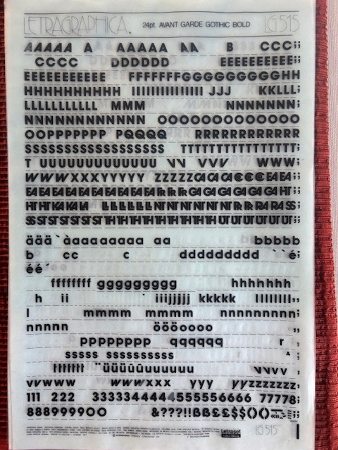 Six Letraset INSTANT LETTERING Transfer Letters Avant Garde Gothic Bold 24pt 1