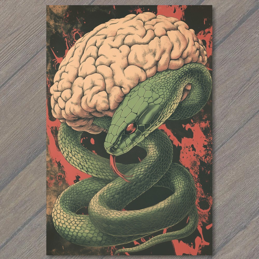 STICKER Snake Wrapped Human Brain Artistic Sci-Fi Theme Green Serpent