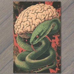 STICKER Snake Wrapped Human Brain Artistic Sci-Fi Theme Green Serpent
